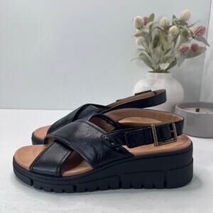 Vionic Uptown Sonoma Leather Criss Cross Sandal Comfort Black Women's 9.5 W NWOB